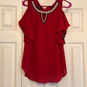 Cold shoulder red blouse